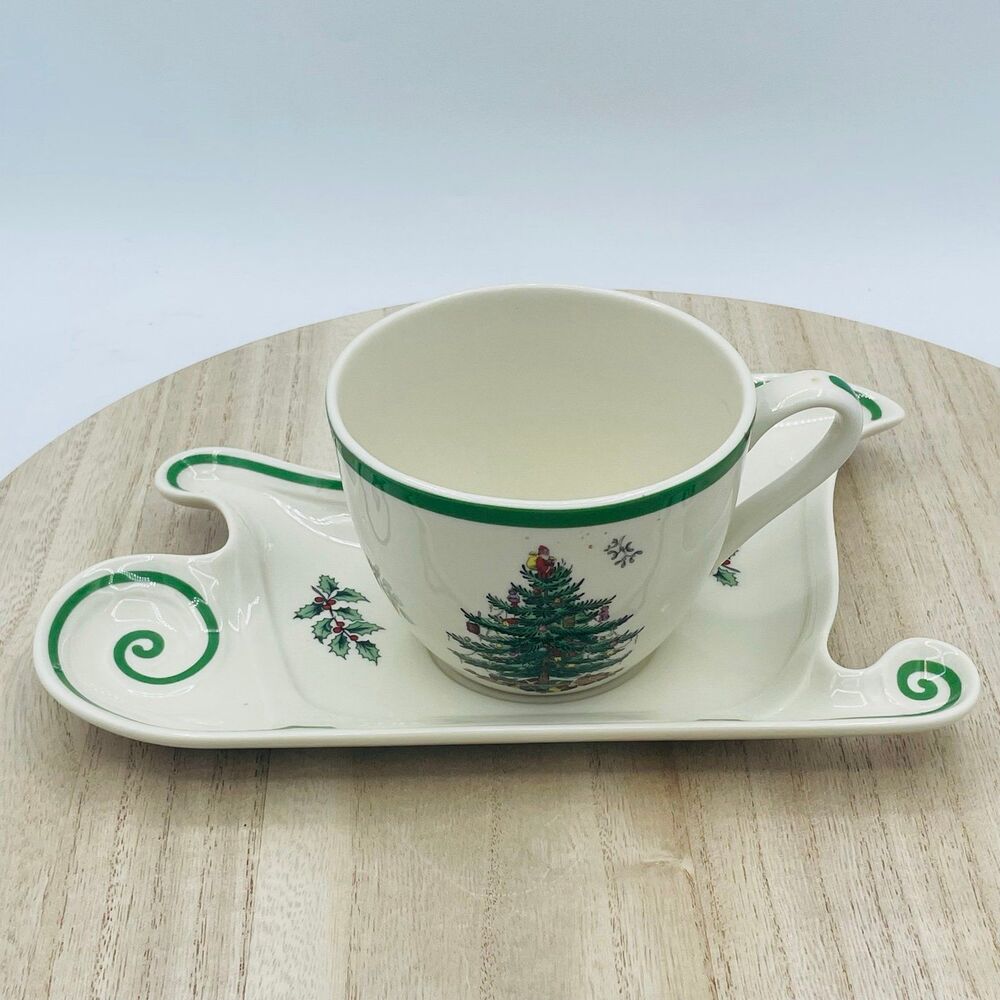 Spode Christmas Tree Cookies for Santa Set - Sleigh Tray & Large Mug